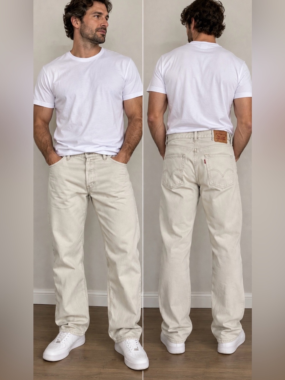 Levi's 501 Original Fit Men’s Jeans Beige Cream Button Fly 100% Cotton